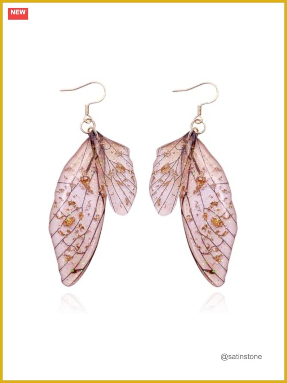 Gold Plated Crystal Butterfly Wing Drop Earrings French Wire